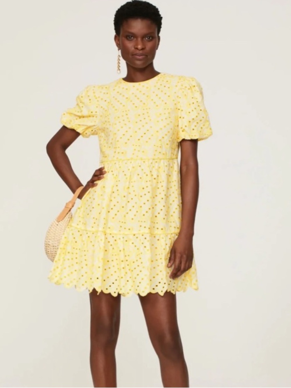 Elliatt Ambience Cotton Babydoll Mini Dress in Lemon Size XS